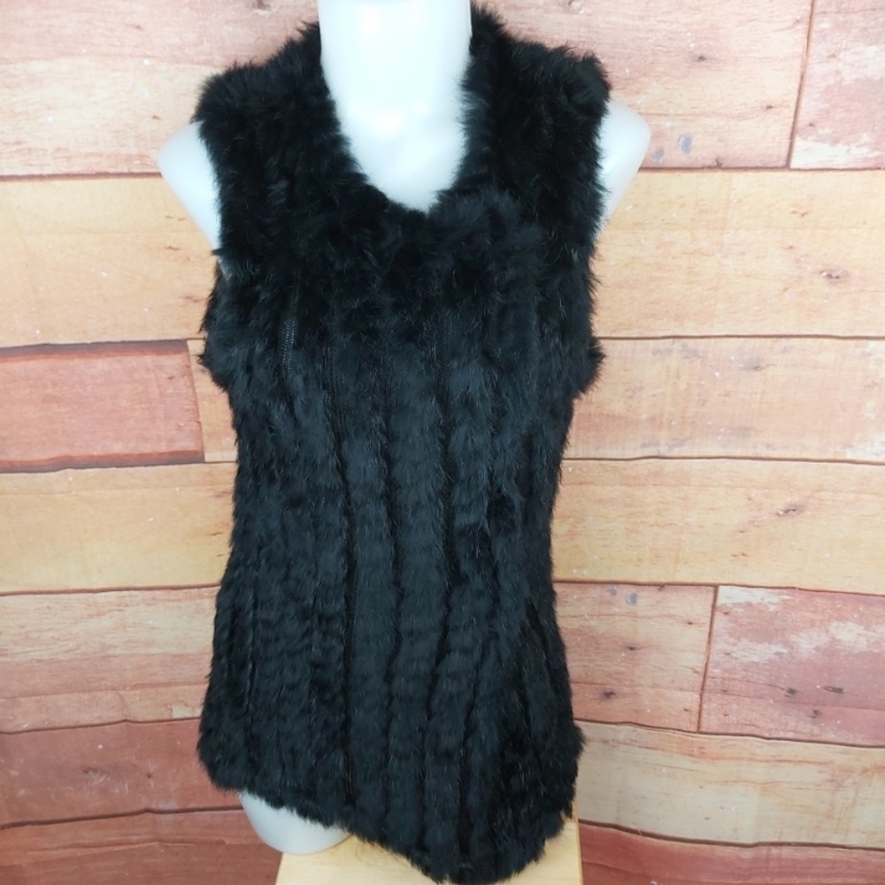 Black Genuine Rabbit Fur Vest